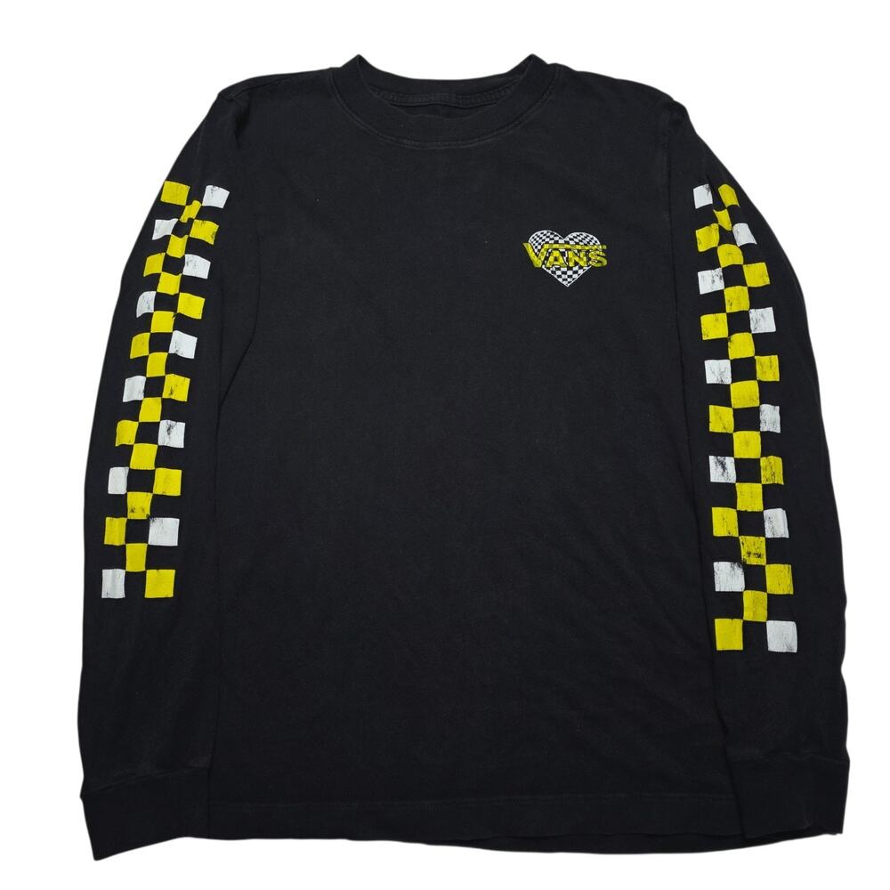 Vans Black Yellow Checker Board Long Sleeve T-Shirt Medium Skateboard